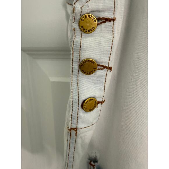 Stanley Morgan Vintage Denim Jumper Dress M USA Frayed Hem Button Tank Style - Picture 5 of 10